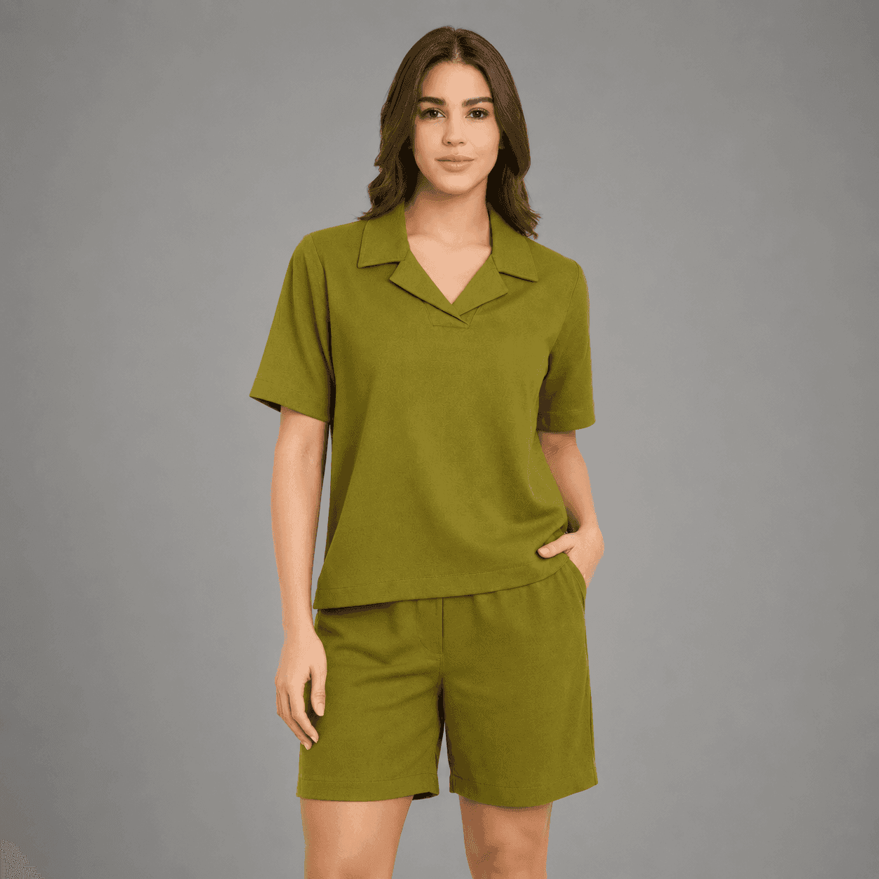 Women’s Solid Cotton Half-Co-Ord Set – Summer Lounge Set